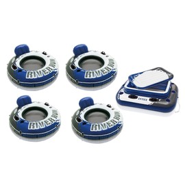 Intex Inflatable Mega Chill II 72 Can Cooler Float + River Run Tube (4 Pack)