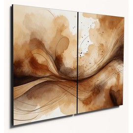 The Plum Penguin Sound Waves Abstract Watercolor Wooden Art - A4 Dual Panel MDF Wall Decor in Browns Canvas Alternative 40 x 30cm