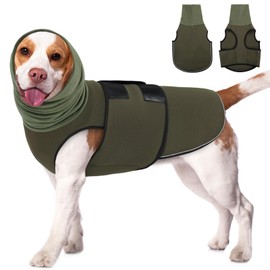 KOESON Dog Anxiety Vest, Thunder Jacket for Large Dogs Calming Jacket with Hoodie, Dog Anxiety Jacket for Fireworks, Separation, Anti-Anxiety Dog Hoodies for Noise Block & Ear Protection Green L
