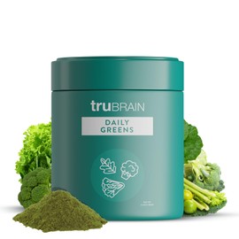 TruBrain Daily Greens: Sustained Brain Nourishment | 75 Plant-Based Ingredients, Superfoods, & Probiotics in Greens Powder | Vegan, Paleo, Keto-Friendly