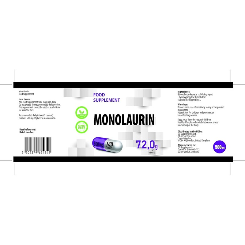 Monolaurin 500mg 120 Vegan Capsules, Laboratory Tested, Non-GMO, No Fillers