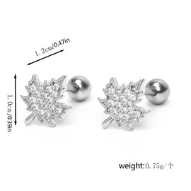 16g Maple Leaves CZ Screw Back Small Stud Earrings for Women Men Minimalist Cute Autumn Leaf Cartilage Tragus Little Mini Piercing Studs Hypoallergenic Stainless Steel Fashion Jewelry Gift