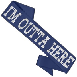 Funny Divorce Party Sash - Silver Sparkle I'm Outta Here Navy Blue Satin Sash - Retired High School & College Graduation Supplies & Gifts - Navy Blue Sash(OuttaHere) NvyBl