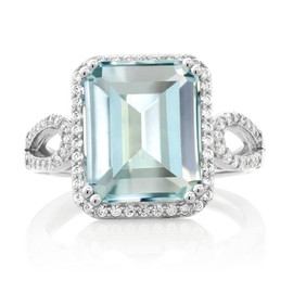 Gem Stone King Anillo de plata de ley 925 de 6,23 quilates octágono azul cielo, Metal Gema, Aguamarina, de imitación Zirconia cúbica