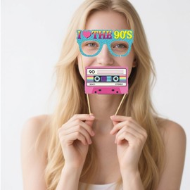 Pack of 25 Party Photo Booth Props 90s Photo Booth Props for Birthday Carnival Wedding Disco Party Accessories