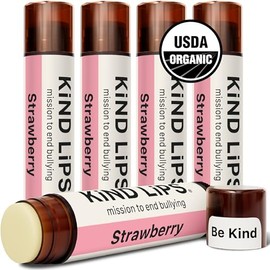 Kind Lips Bálsamo Labial Orgánico De Fresa (Paquete De 5) Cuidado Labial Afrutado, Dulce Y Duradero  100 Natural, Limpio, Sin Gluten Ni Cereales...   