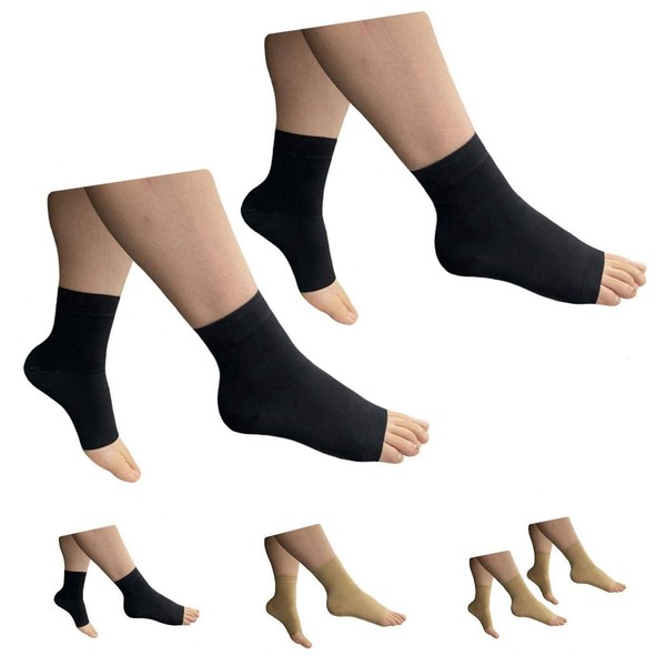 HealthyNees Ankle 15-20 mmHg Compression Leg Foot Swelling Wide Open Toe Sleeve (2 Pairs Black, 5X-Large)