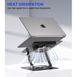 YTech Laptop Stand,with 360°Rotating Base,External Cooling Fan,Adjustable RGB Lighting,Ergonomic Foldable Notebook Computer Holder.Compatible with All 10-17" Laptops Tablets,Black​