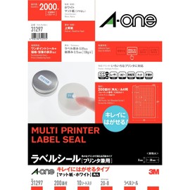 A-One Label Stickers, Easy-to-Peel Type, A4, 200 Surfaces, 10 Sheets, 31297