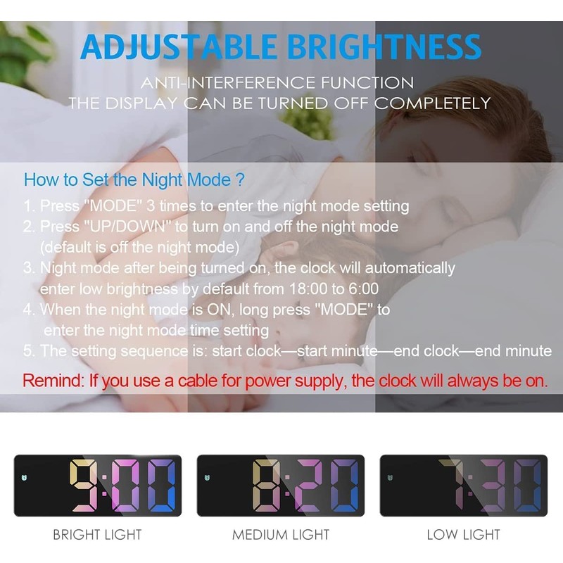 Digital Alarm Clock, LED Clock for Bedroom, Electronic Desktop Clock