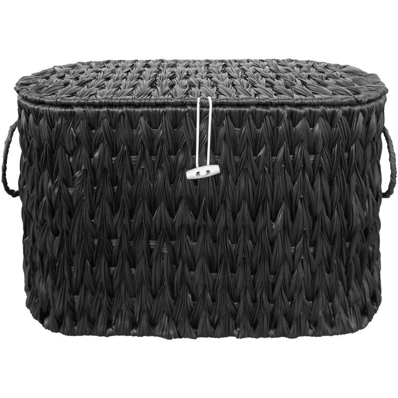 Coeusy Black Toilet Paper Basket with Lid,Wicker Toilet Paper Storage