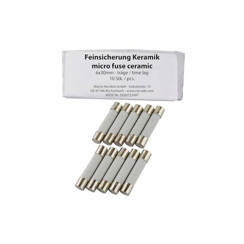 Pack of 10 SeKi Ceramic Fuses 2 A, 6 x