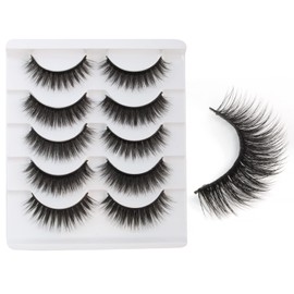 5 Pairs False Eyelashes Set, Natural Look, Artificial 6D Long Fake Lashes, Natural Eyelashes Set, Handmade, Reusable, Volume, Soft, Thick, Fake Make-Up, Cosplay, Eyelashes