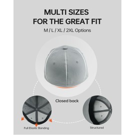 Zylioo M/L/XL/XXL Men's Baseball Cap for Large Heads, Closed Back Baseball Caps, Sun Protection, Extra Large, Running Baseball Cap, Grey (Grey), XL - XXL