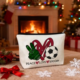 CLHHM Soccer Gifts Makeup Bag Cosmetic Bag with Zipper - Travel Toiletry Bag for Travel Essentials, Birthday Gifts for Women, Gifts for Teenage Girls & New Mom Care Package