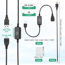 PATIKIL LED Strip Dimmer Switch, 2set DC 5-24V USB Light Cable Touch ON/Off Brightness Controller Adjustable with Pigtail Wire Tape for LED Rope Light Black