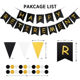 Happy Retirement Banner Assembled GAGAKU Black and Gold Retirement Party Decorations Supplies Kit Gold Glitter Paper Pennant Banner for Men Women Office Farewell Party