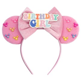 bianbaistar Pink Mouse Ears Headband for Women, Matte Bow & Candy-Colored Accents for Birthdays & Theme Parks
