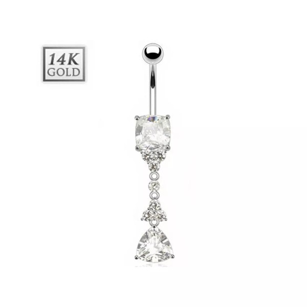 Luxe Modz Navel Ring Triangle 14K Solid White Gold CZ