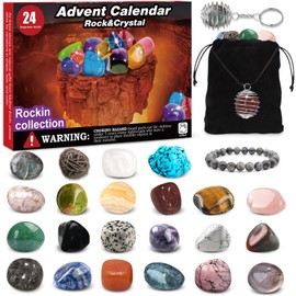 Advent Calendar 2024 for Children Crystals 24 Days Christmas Calendar Countdown with Natural Gemstones, Scientific Christmas Gifts for Boys and Girls Geology Enthusiasts