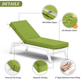 Chaise Lounge Cushion for Outdoor Furniture, Waterproof Fade and Tear Resistant Lounge Deck Chair Cushions for Patio Lawn Pool Resort Hotel