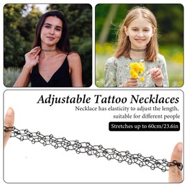 MBAIYO 12 Stück Tattoo Halsketten Set, Elastische Tattoo Halskette Stretch Choker Kette Schwarz Vintage Punk Gothic Tattoo Kette Gummi Halsband 90er jahre accessoires für Damen Mädchen Frauen Teen