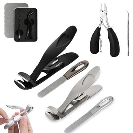 2025 New Nail Clippers for Seniors, Ergonomic Angled Head Senior Toenail Clipper, Professional Sharp Curved Blade Heavy Duty Clipper (Silver+Black)