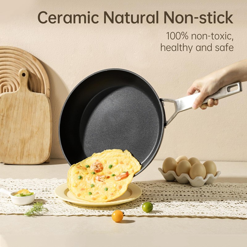 MsMk 12 Inch Nonstick Frying Pan with Lid, Titanium and