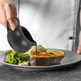 Cabilock Small Milk Frothing Jug with Handle, Black Ceramic Gravy Jug, Sugar Pot Creamer Pitcher Jug, Mini Tea Kettle Pourer for Milk Coffee Sauces Syrup