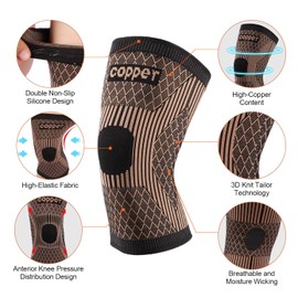 Copper Knee Braces for Men and Women (2 pack) -H HOME-MART Knee Supports Copper Compression Knee Sleeve for Knee Pain, Arthritis, Sports and Recovery Support (L)