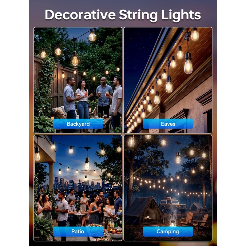30FT Patio String Lights for Outside, 13+1 LED Waterproof Bulbs