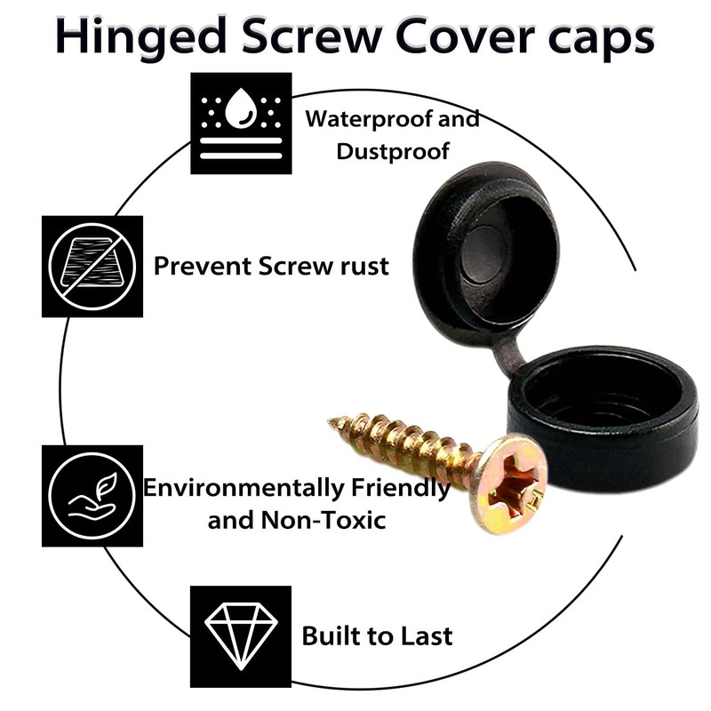 100 PCS Black Plastic Hinged Screw Cover Caps,Screw Snap Covers