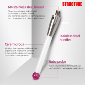 XUNKUANER CNC & CMM M4 Touch Probe Stylus，0.001mm Accuracy, Ceramic Rod