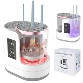 Limpiador de Brochas de Maquillaje 3 en 1, Máquina Limpiadora de Pinceles de Maquillaje Eléctrica con Botón Táctil, Función de Temporizador, Secado al Aire, Alimentado por USB, Apto para Varios Tipos de Brochas de Maquillaje (Blanco)