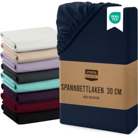 Utopia Bedding Fitted Sheet, Brushed Microfibre, up to 30 cm, OEKO-TEX Standard 100, 140 x 200 cm, Navy Blue