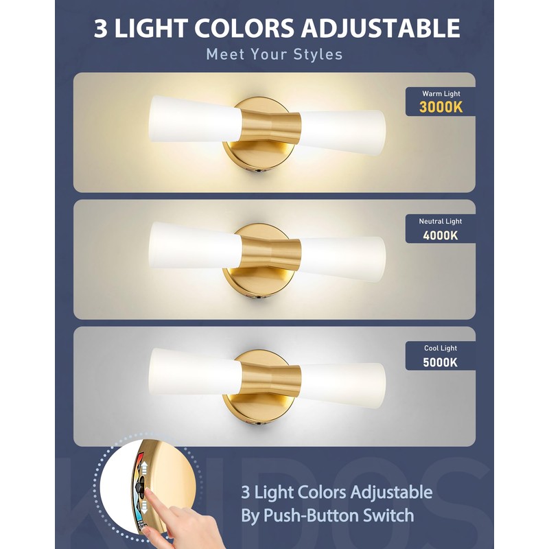 kudos Wall Sconces 16inches Gold Vanity Light Fixtures, Modern Sconces