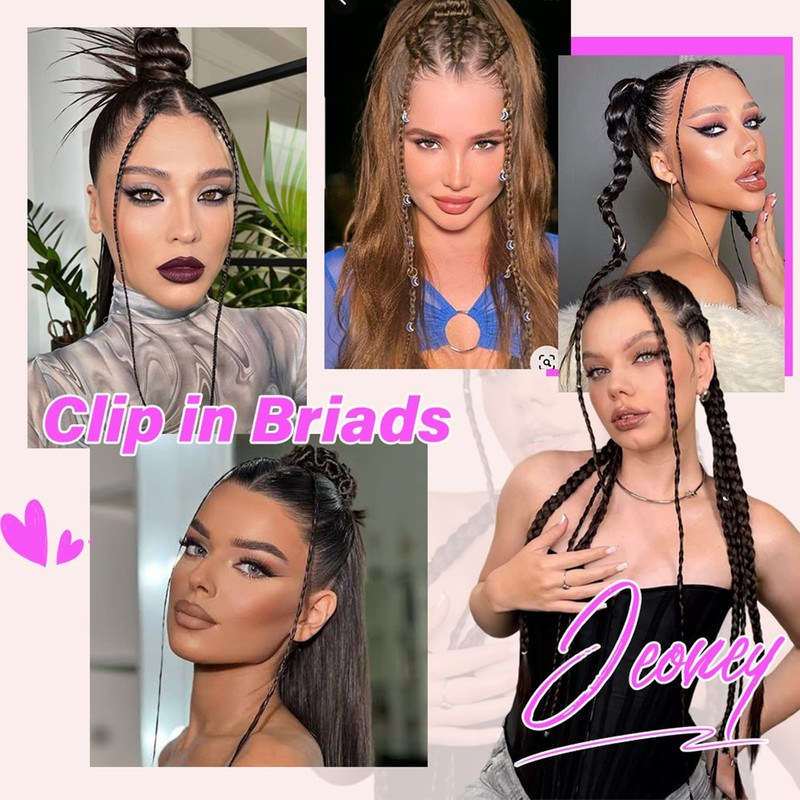 6PCS Braided Hair Extensions, 14 Inch Clip in Synthetic Braid
