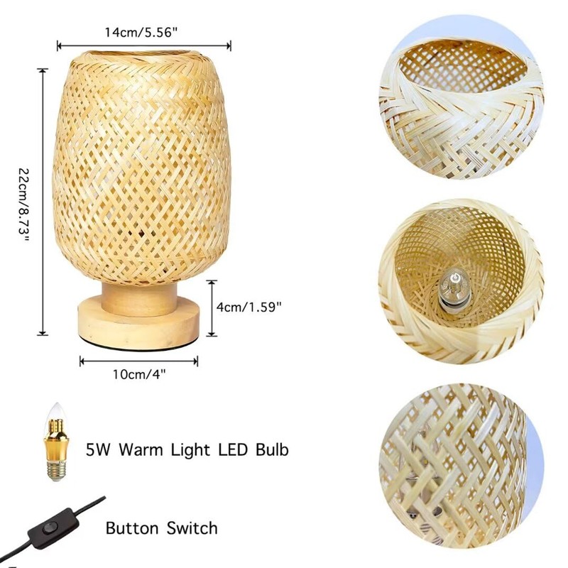 GUANSHAN Bamboo Table Lamp Small Exquisite Bamboo Lampshade Bedside Lamp