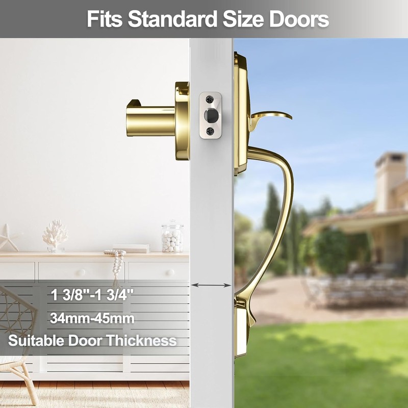 YYTDZSW Front Door Handle, Gold Door Handles Exterior, Polished Brass