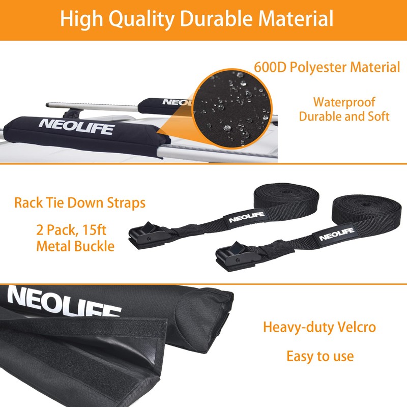 WONITAGO Soft Roof Rack Pads with Two 15 Ft Tie