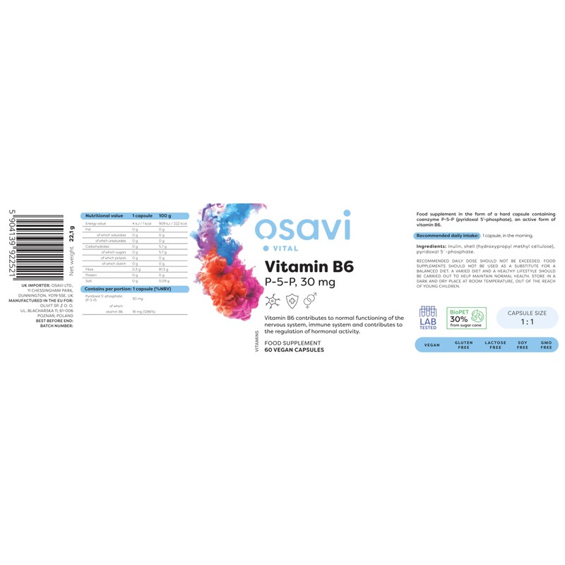 Osavi Vitamin B6 - P-5-P, 30mg - 60 Vegan caps