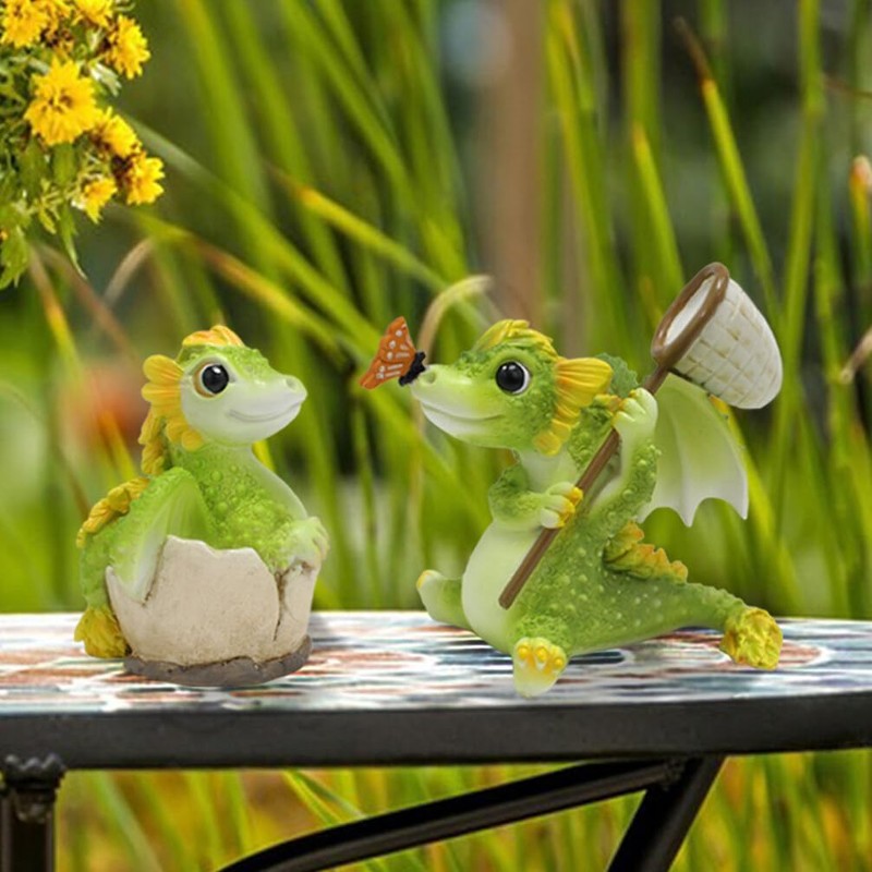 SUPVOX Resin Dragon Garden Statue Small Dragon Figurine for Garden