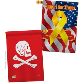 Henry Every House Flags Pack Coastal Pirate Ship Skull Treasure Map Carribean Jolly Blackbeard Jack Support Our Troops Small Decorative Gift Yard Banner Made In USA 28 X 40
