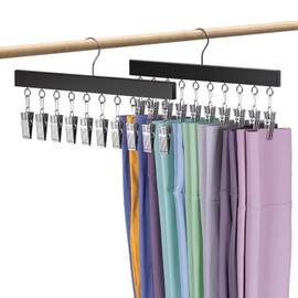 HzTinT Leggings Organizer for Closet Hanging, 2 Packs Wooden Pants Hangers Hold Up to 20 Shorts, 360° Swivel Space Saving Closet Hanging Organizer for Hats, Underpants, Scarfs, Black