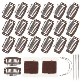20 Pieces Hair Extension Clips, Snap 9 Teeth Stainless Steel Clips for Wigs, Hair Bangs, Hair Toppers, Toupees with Needle and Thread Kit (Black)