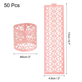sourcing map 50Pcs Napkin Rings Laser Cut Foil Paper, Napkin Holder Hollow Napkin Bands for Weddings Party Serviette Table Decoration Restaurant (Pink, 6.7 x 2")