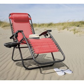 Kemon Zero Gravity Folding Lounge Outdoor Patio Adjustable Reclining Chair with Pillows and Cup Holders for Beach Set of 2, Red