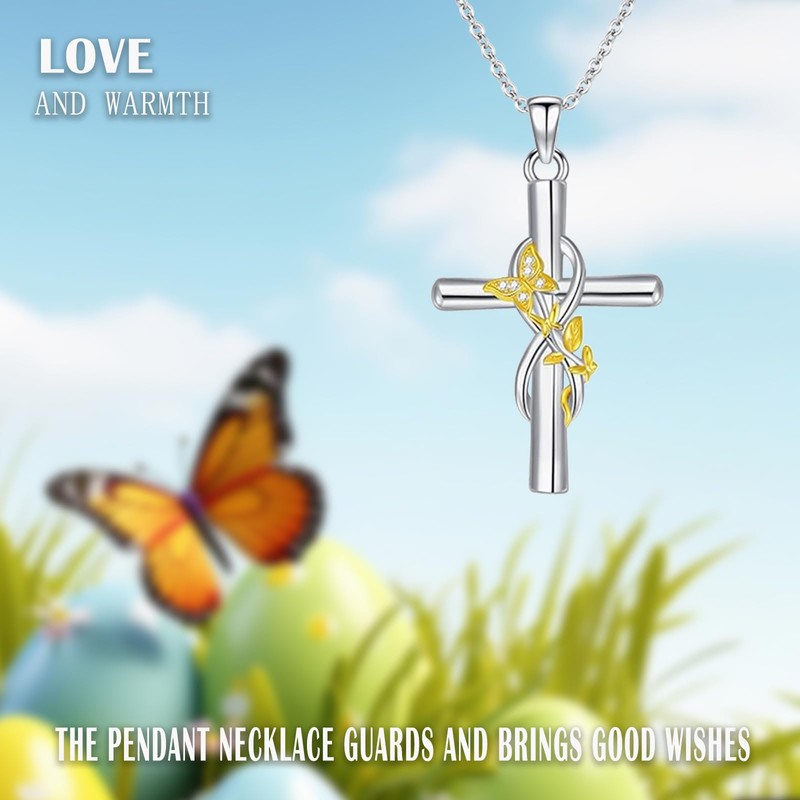 HONGZUAN 925 Sterling Silver Pendant Necklace Butterfly/Ladybug/Dragonfly/Dove/Flower Cross Women Pendent