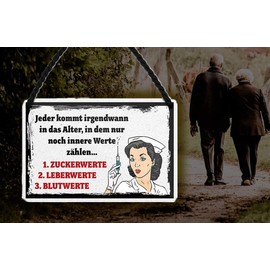 schilderkreis24 Tin Sign with Funny Saying "Jeder kommt irgendwann in das Alter." Pension Gift Idea Birthday Christmas for Grandparents Pensioners Seniors Grandma Grandpa Grandchildren 18 x 12 cm