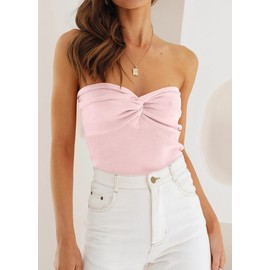 EFAN Womens Tube Tops Summer Outfits 2025 Casual Beach Vacation Clothes Sweaters Strapless Sleeveless Tank Tops Pink S